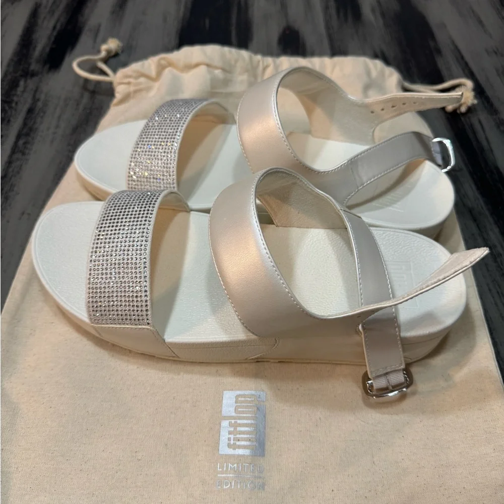 FitFlop Lulu Crystal Embellished Back-Strap Sandals in Crème Size 10 - Picture 3 of 11
